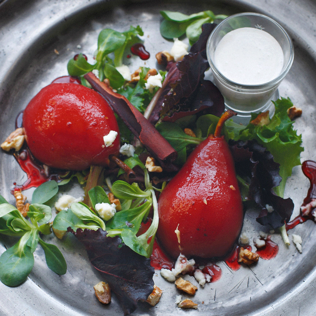 Mulled Pear Salad with Roquefort Dressing and Al Rabie Berry Mix