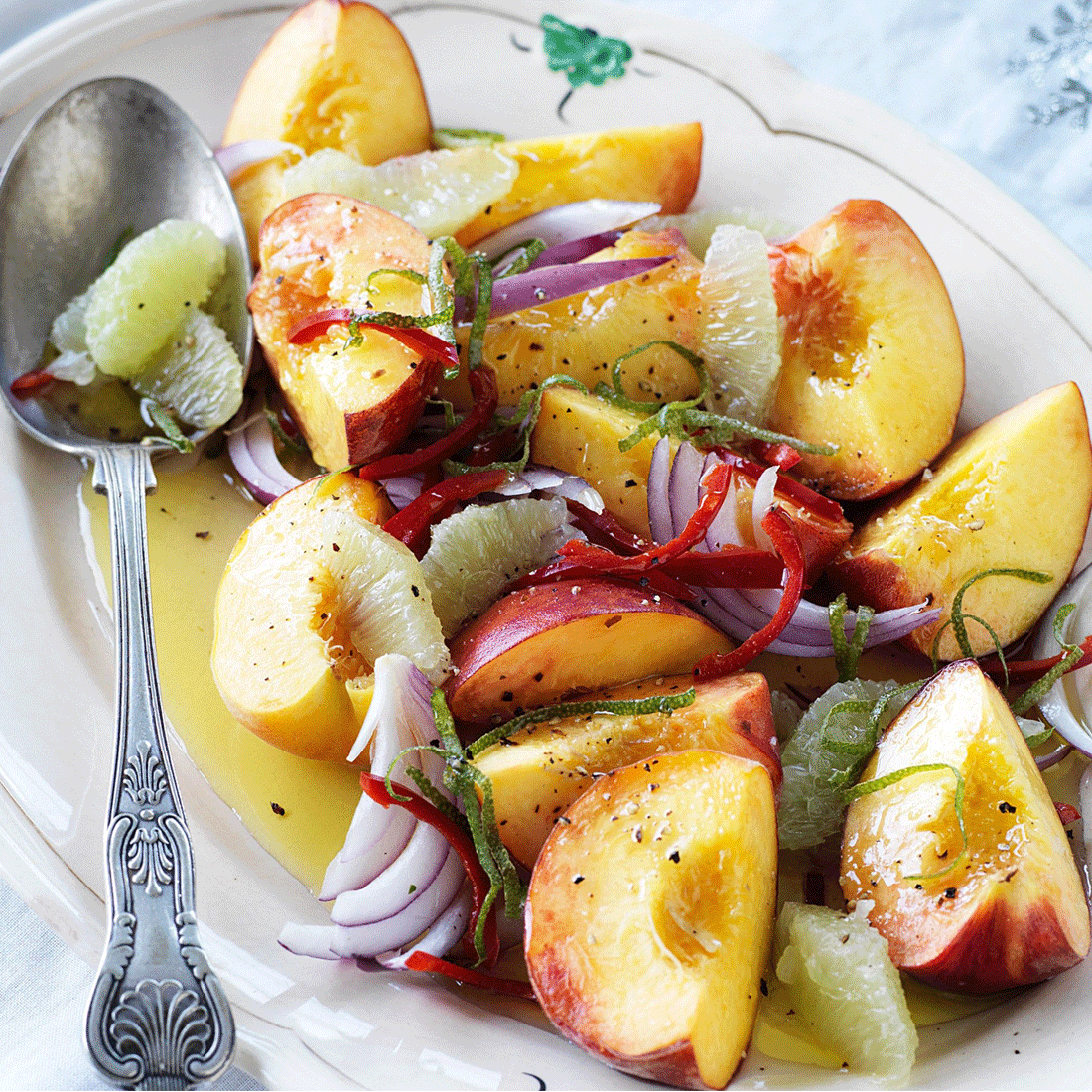 Peach, Lime & Chili Salad with fresh Dressing & Al Rabie Apple juice