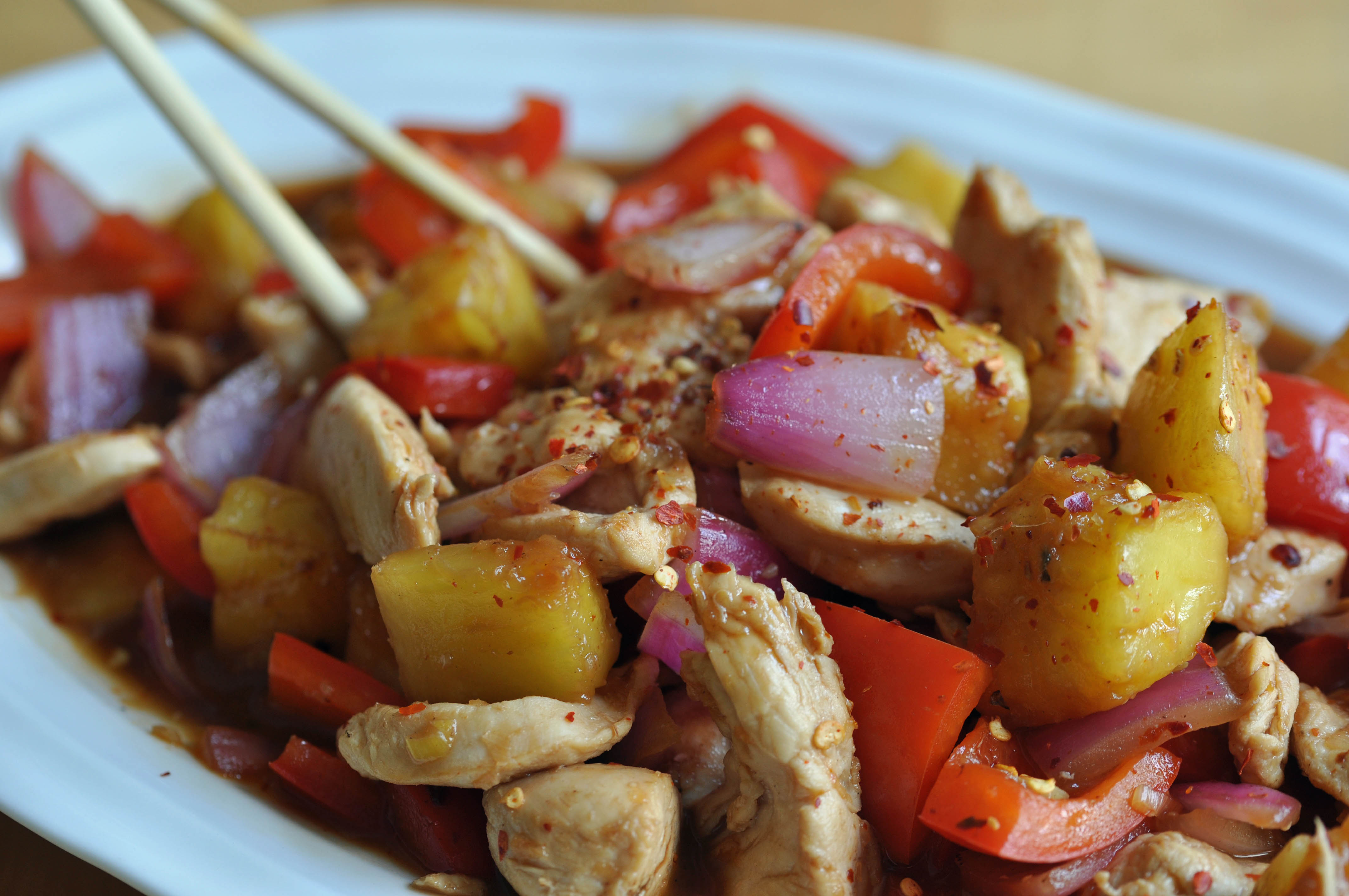 Fresh vegetables, pineapple and Chicken with Al Rabie Pineapple Juice